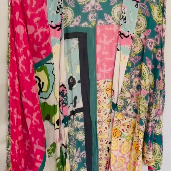 EUC Anthropologie Multicolored Mixed Pattern Pink Green Kimono Cardigan!! - Picture 2 of 13